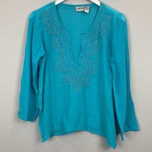 Chico’s Blue Cotton Blouse Size Small 4